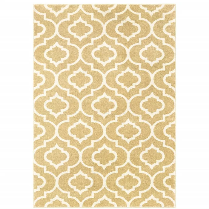 10′ X 13′ Gold And Ivory Geometric Power Loom Stain Resistant Area Rug