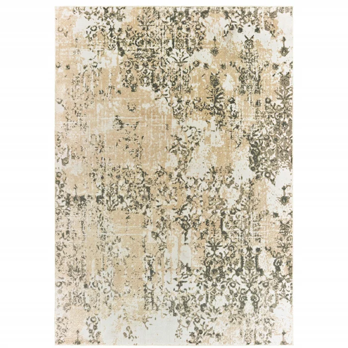 10′ X 13′ Grey And Gold Abstract Power Loom Stain Resistant Area Rug