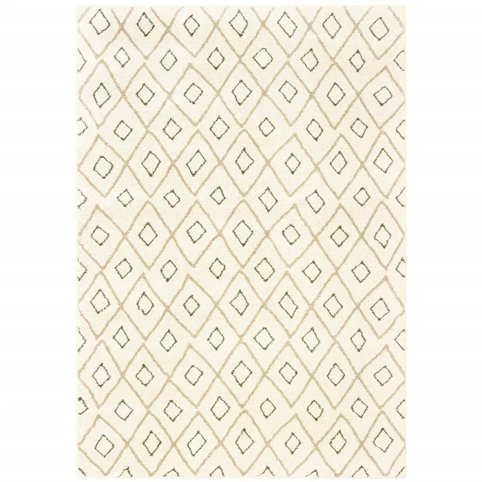 10′ X 13′ Sand Ash Grey And Ivory Geometric Power Loom Stain Resistant Area Rug