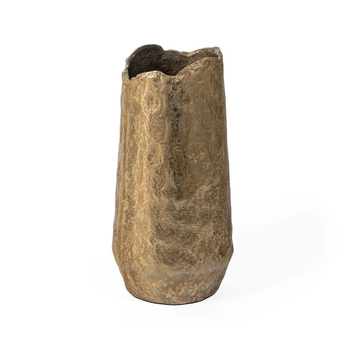 10″ Gold Hammered Cylinder Aluminum Table Vase