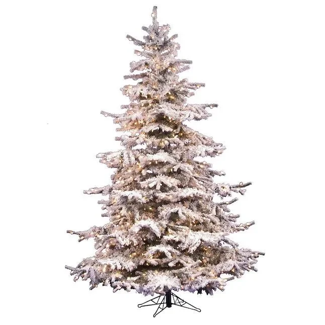 10-ft Pre-lit Traditional Flocked White Artificial Christmas Tree with Incandescent Lights