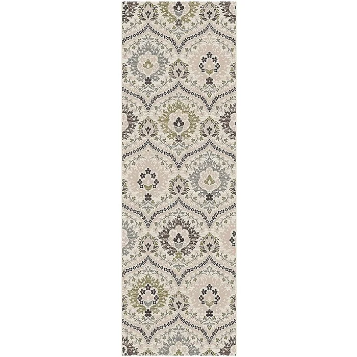 12′ Black Ivory And Gray Floral Runner Rug