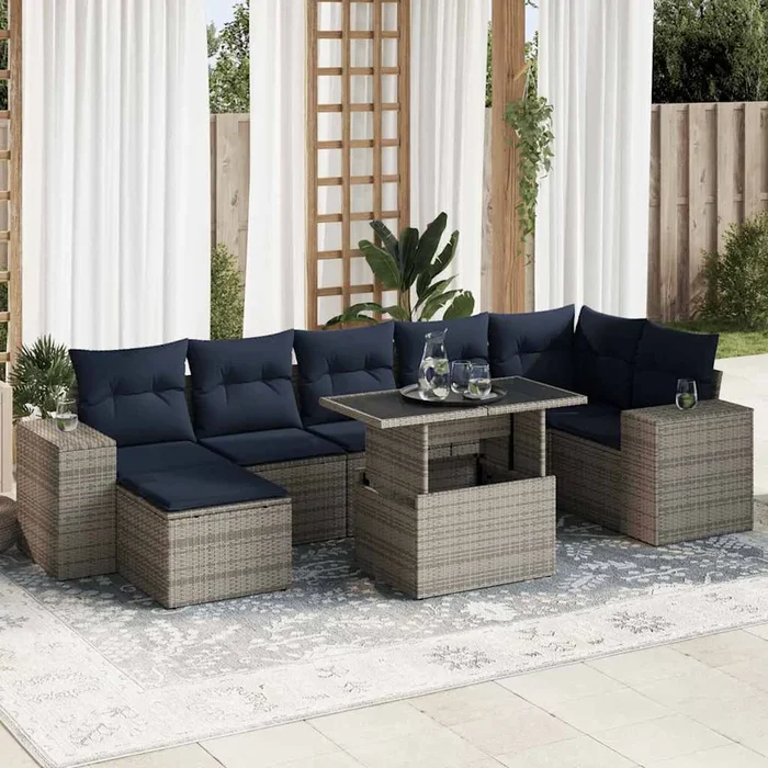 14 Piece Garden Sofa Set With Cushions Poly Rattan Acacia