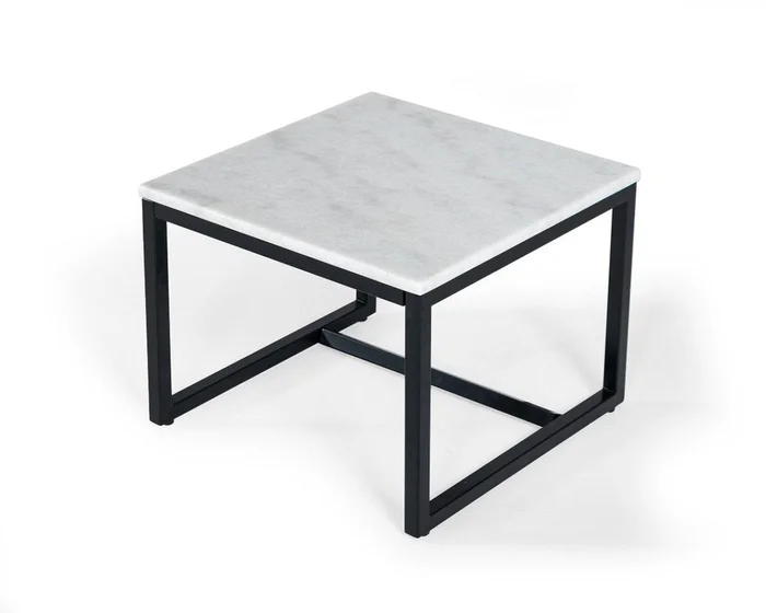 15″ Black And White Stone And Metal Square End Table