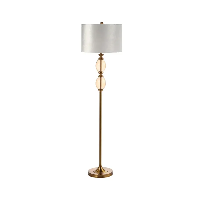 156.5cm Amber Brown Glass Floor Lamp with Cream Velvet Shade – E27