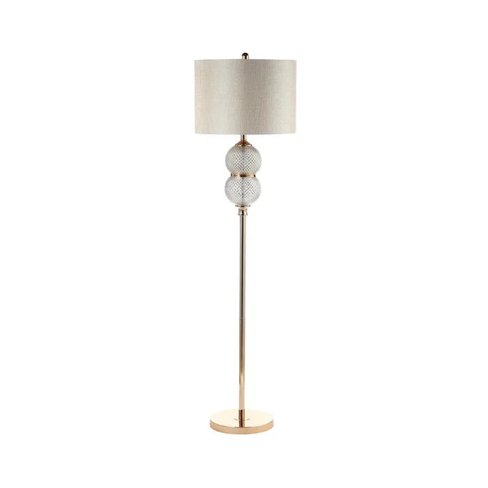 157.5cm Clear Silver Glass Floor Lamp with Cream Linen Shade – E27