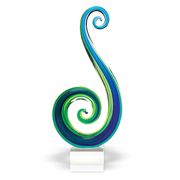16″ Blue and Green Murano Glass Modern Abstract Tabletop Sculpture
