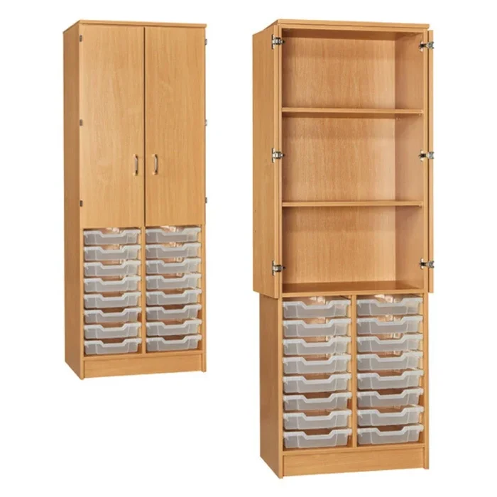 16 Shallow Tray Double Bay Cupboard + Top Shelves – Half Doors H1838 x D480 x W690mm