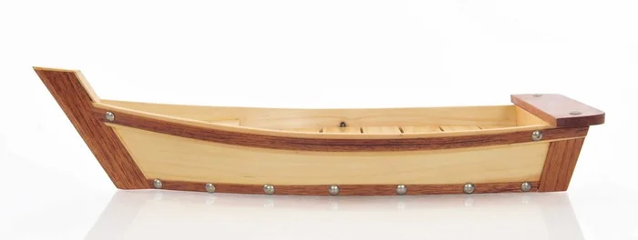 17″ Natural and Brown Wood Sushi Boat Serving Tray