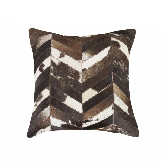 18″ Brown and Off White Chevron Cowhide Throw Pillow