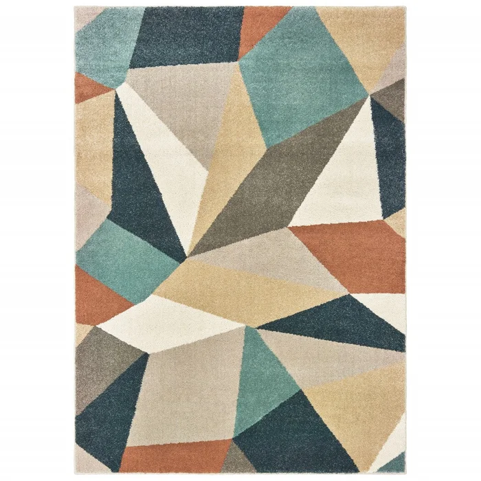 2′ X 3′ Blue Green Beige Retro Wedge Indoor Area Rug