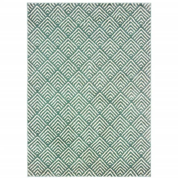 2′ X 3′ Foam Blue And Ivory Geometric Power Loom Stain Resistant Area Rug