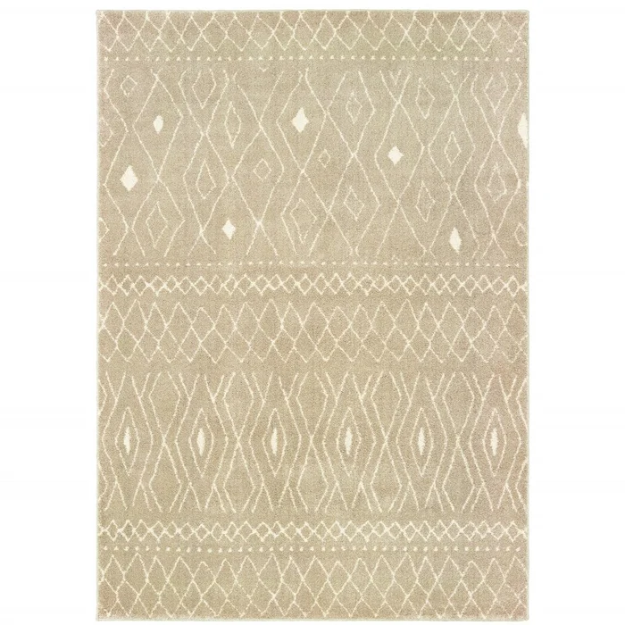 2′ X 3′ Sand And Ivory Geometric Power Loom Stain Resistant Area Rug