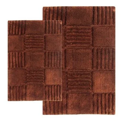 2-Piece Bath Rug Set in Chocolate – Checkerboard – 14567