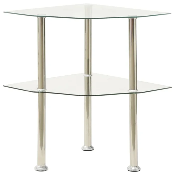 2-Tier Side Table 38X38X50 Cm Tempered Glass