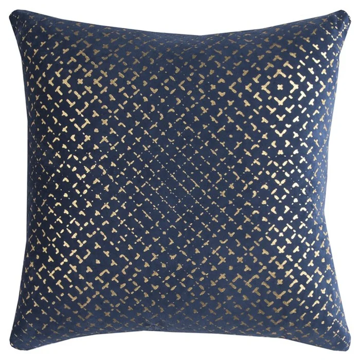 20″ Blue and Gold Geometric Cotton Throw Pillow