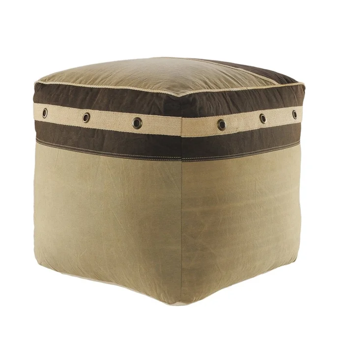 20″ Brown Cotton Striped Pouf Ottoman