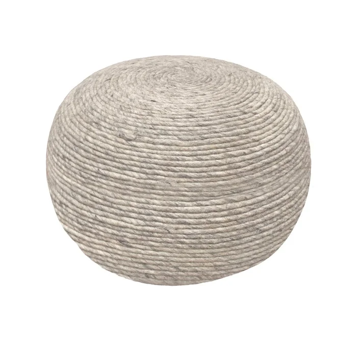 20″ Gray Wool Round Ribbed Pouf Ottoman