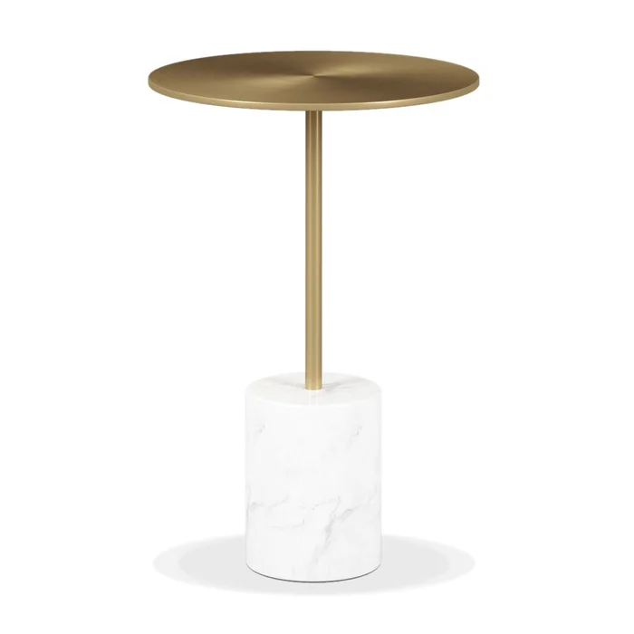 20″ White And Gold Steel And Marble Round End Table