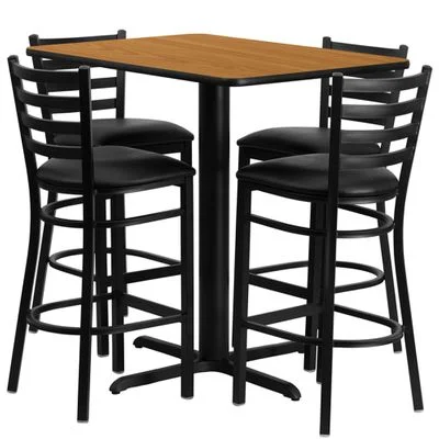 24”W x 42”L Rectangular Natural Table Set with 4 Bar Stools – HDBF1019-GG