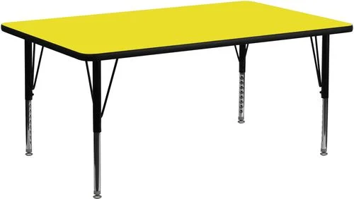 24”W x 60”L Rectangular Activity Table, 1.25” Thick High Pressure Yellow Laminate Top & Height Adjustable Pre-School Legs – XU-A2460-REC-YEL-H-P-GG