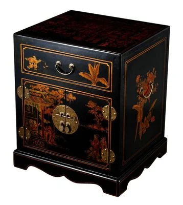 24″ Antique Style Mandarin Nightstand / End Table in Black Leather – frc5000
