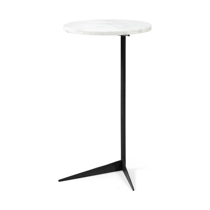 27″ Black And White Marble Round End Table