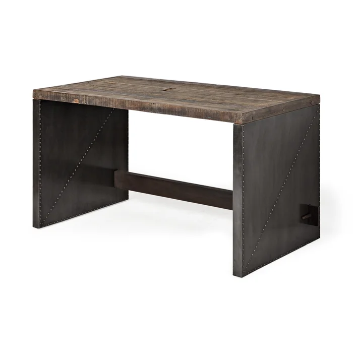 28″ Dark Brown and Gray Writing Desk