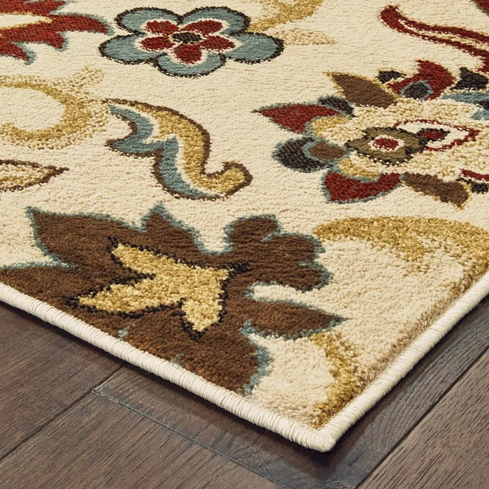 3′ X 5′ Ivory And Red Floral Vines Area Rug
