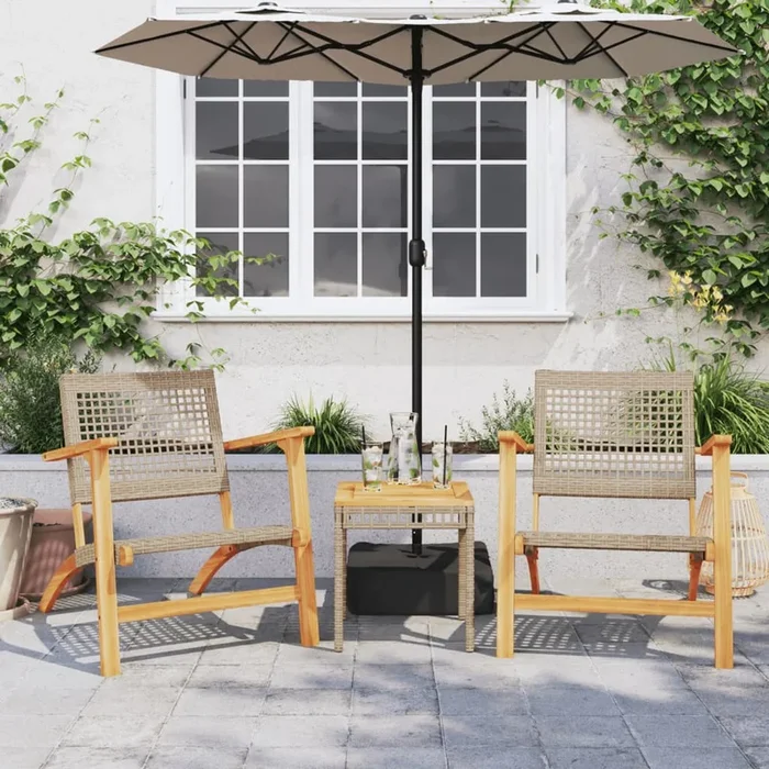 3 Piece Bistro Set Poly Rattan And Solid Wood Acacia