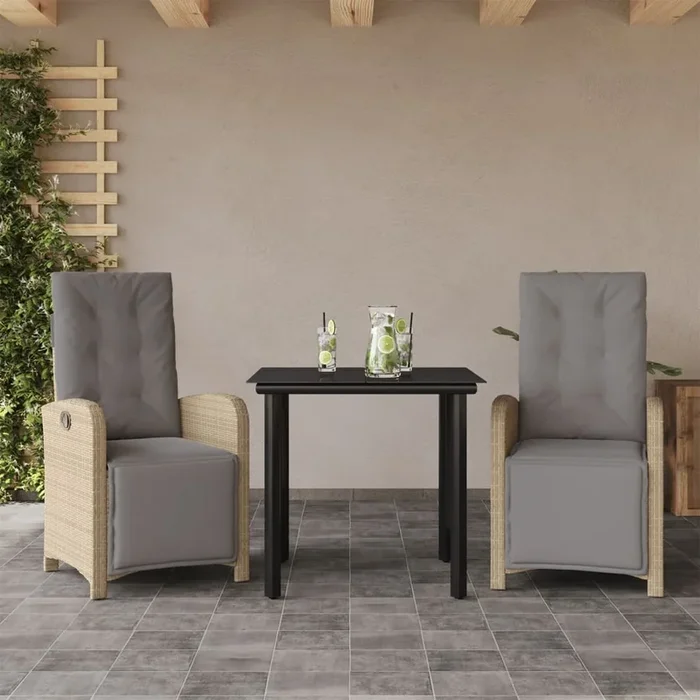 3 Piece Bistro Set With Cushions Beige Poly Rattan