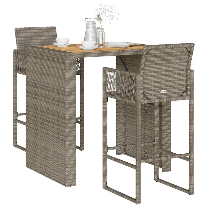 3 Piece Garden Bar Set Without Cushions Poly Rattan Acacia