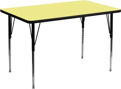 30”W x 48”L Rectangular Activity Table, Yellow Thermal Fused Laminate Top & Standard Height Adjustable Legs – XU-A3048-REC-YEL-T-A-GG