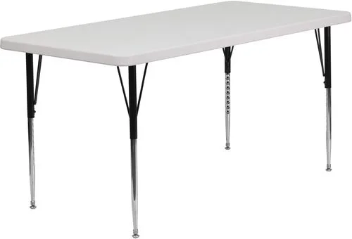 30”W x 60”L Height Adjustable Rectangular Granite White Plastic Activity Table – RB-2860-GRY-A-GG