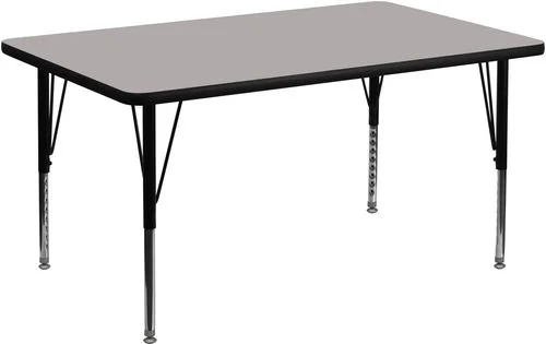 36”W x 72”L Rectangular Activity Table, 1.25” Thick High Pressure Grey Laminate Top & Height Adjustable Pre-School Legs – XU-A3672-REC-GY-H-P-GG