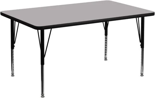 36”W x 72”L Rectangular Activity Table, Grey Thermal Fused Laminate Top & Height Adjustable Pre-School Legs – XU-A3672-REC-GY-T-P-GG