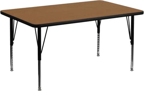 36”W x 72”L Rectangular Activity Table, Oak Thermal Fused Laminate Top & Height Adjustable Pre-School Legs – XU-A3672-REC-OAK-T-P-GG