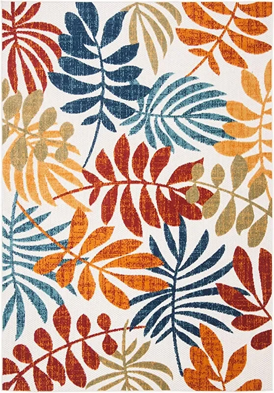 4′ x 6′ Cream / Red Botanical Indoor/ Outdoor Non-Shedding Easy Cleaning Patio Backyard Porch Deck Mudroom Accent Rug