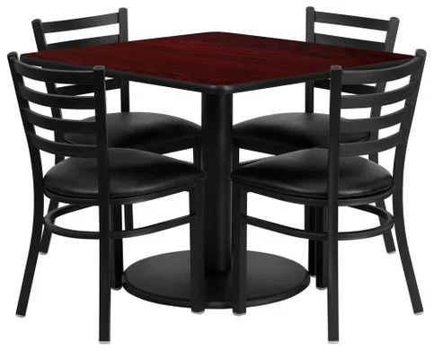 4 Ladder Back Metal Chairs and 36” Square Mahogany Table Set – RSRB1014-GG