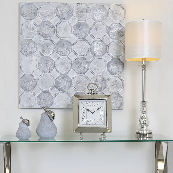 40cm Square Table Clock Nickel