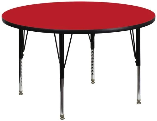 42” Round Activity Table, 1.25” Thick High Pressure Red Laminate Top & Height Adjustable Pre-School Legs – XU-A42-RND-RED-H-P-GG