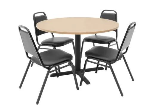 42 Inch Round Table and 4 Restaurant Stackers Set – TBR42BESC29BK