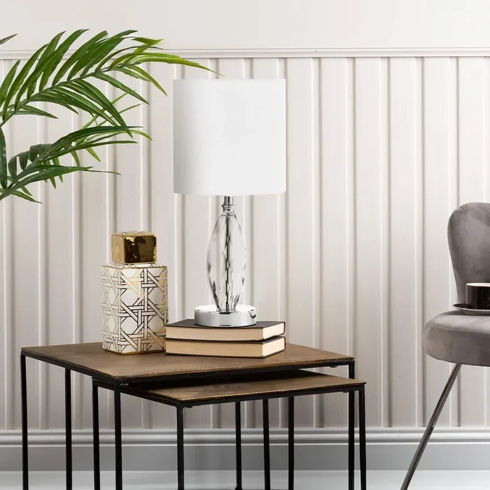 44.5cm Crystal Table Lamp with White Linen Shade – E27