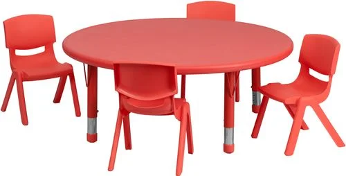 45” Round Adjustable Red Activity Table Set- YU-YCX-0053-2-ROUND-TBL-RED-E-GG