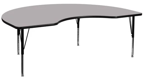48”W x 72”L Kidney Shaped Activity Table, Grey Thermal Fused Laminate Top & Height Adjustable Pre-School Legs – XU-A4872-KIDNY-GY-T-P-GG