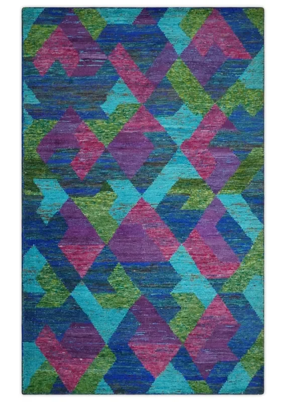 5×8 Hand Knotted Multicolor Modern Geometric Contemporary Recycled Silk Area Rug | OP78