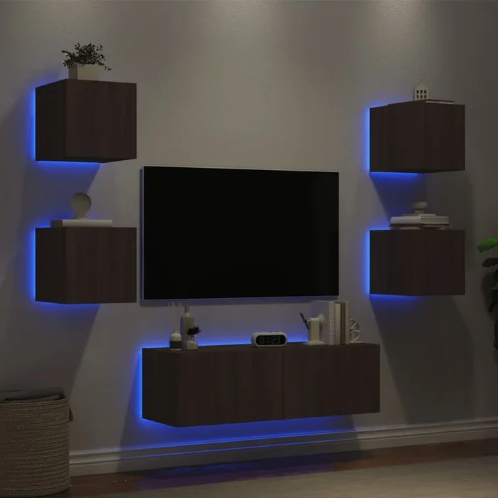 5 Piece Tv Wall Cabinets With Led Lights