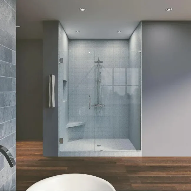 57.75 in. x 80 in. Frameless Hinged Reversible Shower Door and Panel in Chrome pt570