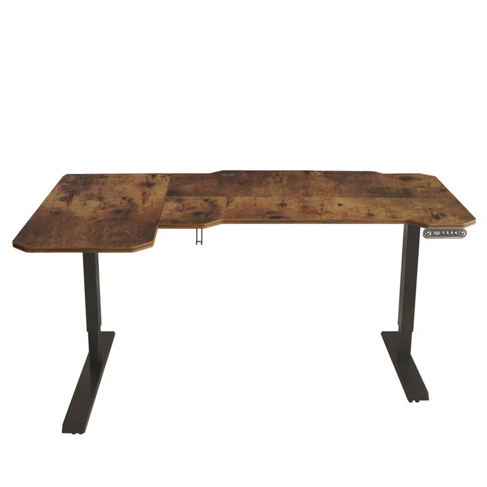 59″ Adjustable Brown and Black L Shape Computer Desk