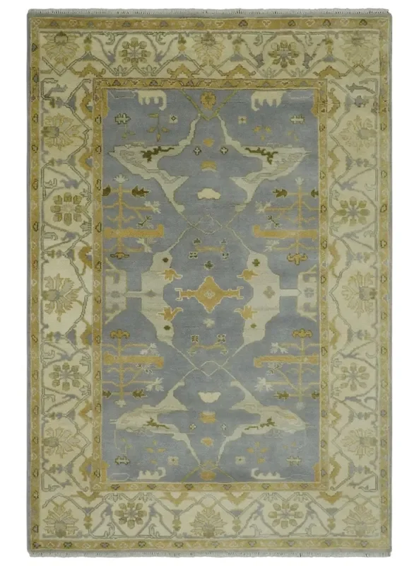 6×9 Taupe, Beige and Mustard Hand Knotted Traditional Oriental Oushak wool area rug